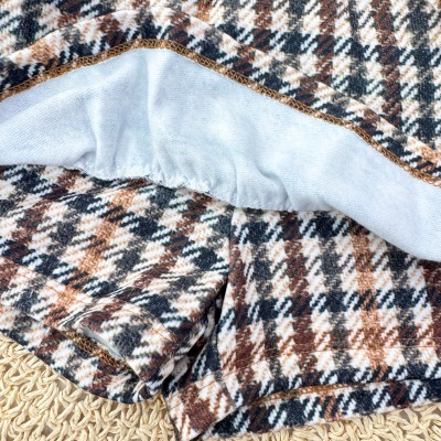 Conj. Blusa em Linho Ursinho com Laço e Short Saia Xadrez - Areia e Marrom